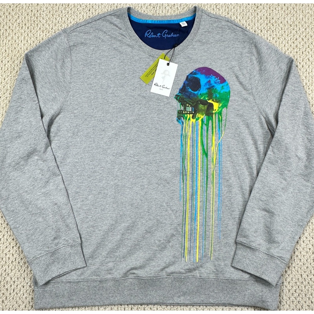 NEW Robert Graham Sweatshirt Mens 3XL Gray Glegg Dripping Skull Long Sleeve